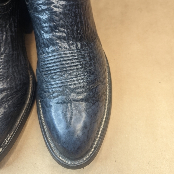 Tony Lama boots men's size 9D shrunken Bull Shoulder blue/gray leather classic W - Picture 5 of 12